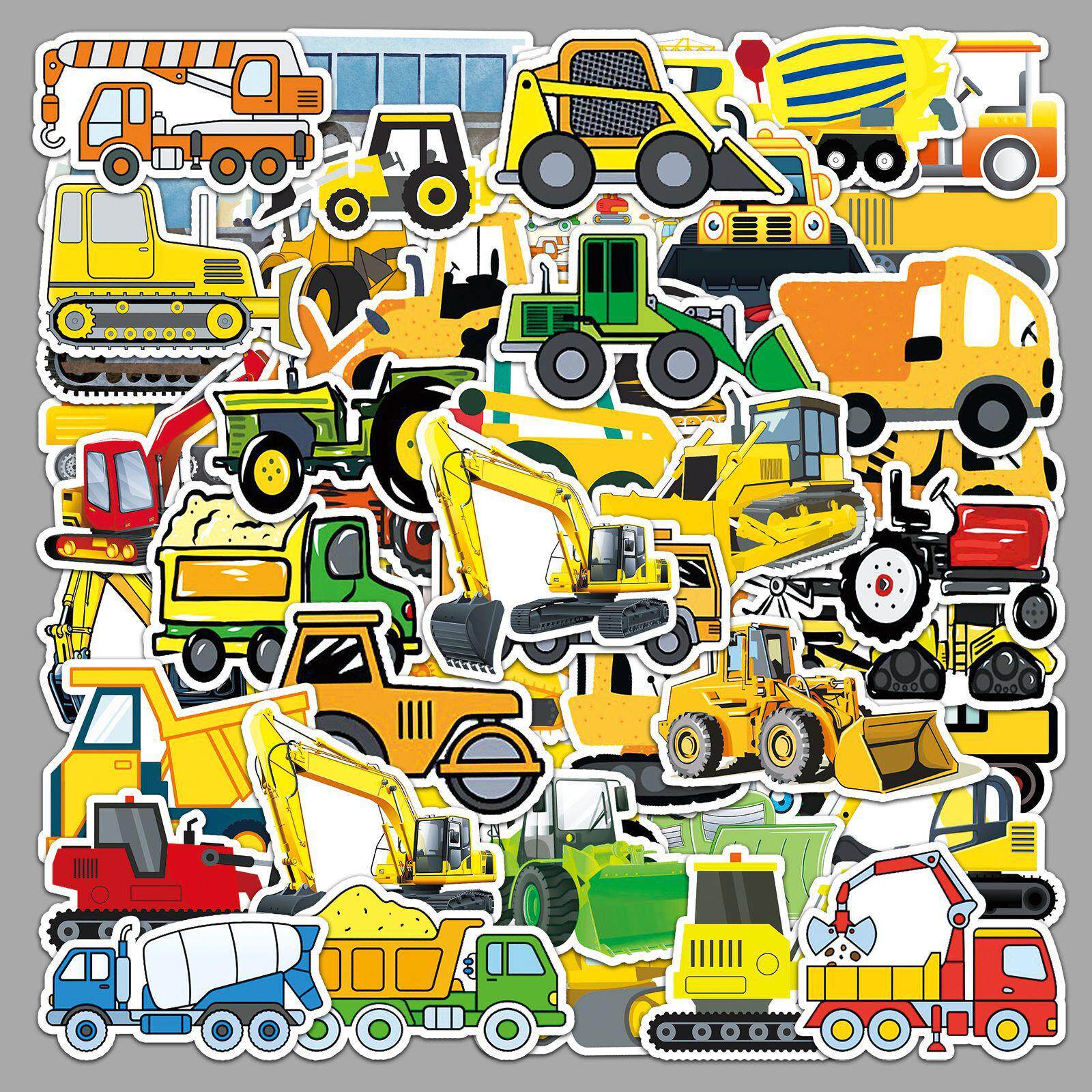 50张工程车涂鸦个性 跨境卡通创意咕卡手账DIY滑板行李箱贴纸防