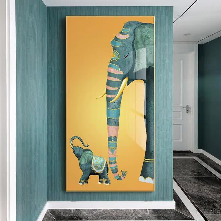招财客厅过道墙壁画大幅走廊竖版挂画简约现代大象玄关装饰画