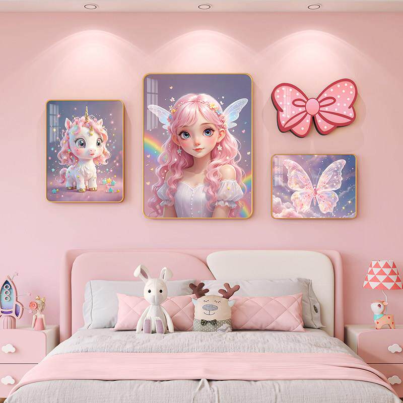 儿童房装饰画 画卧室墙面背景墙上挂画 画温馨床头女孩公主房间布