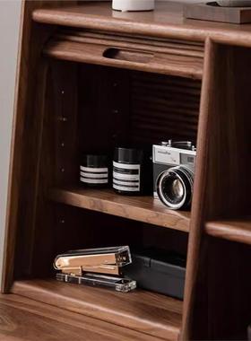 梳一妆台学生组书合书桌多写字ASS体简约实木黑桌胡桃木原木架功