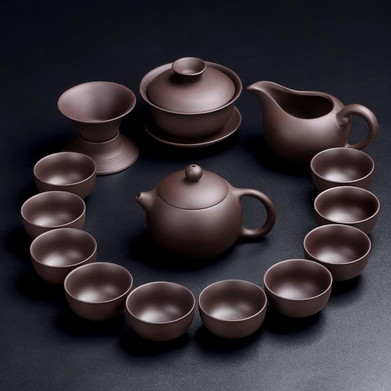 高档陶福气泡家用紫砂茶茶具茶盘套装功夫茶壶乌金色石茶杯台全套