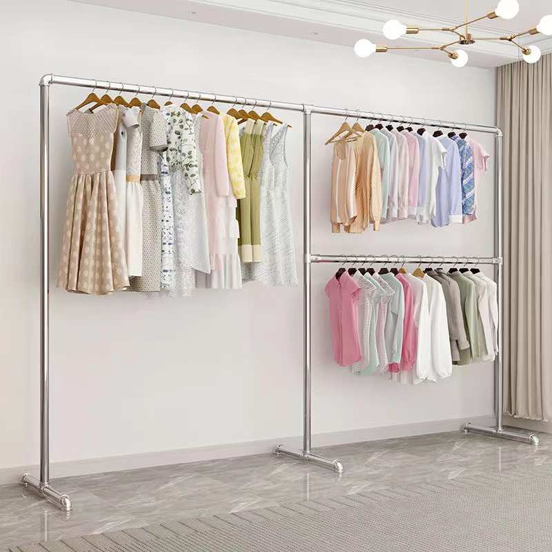 简易加厚镀锌钢管服装展示架阳台卧室落地衣服架可拆卸单杆晾衣架