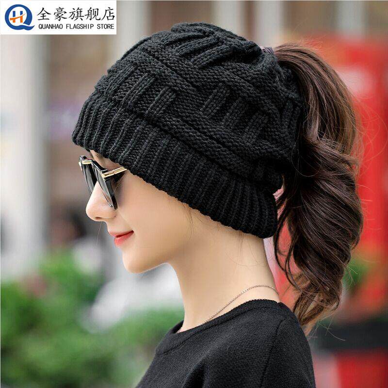 帽子女夏春新款百搭成人马尾帽可爱保暖套头帽时尚空顶毛线针织帽,居家日用,头部防护用品,淘宝优惠券,粉丝福利购,淘宝优惠卷