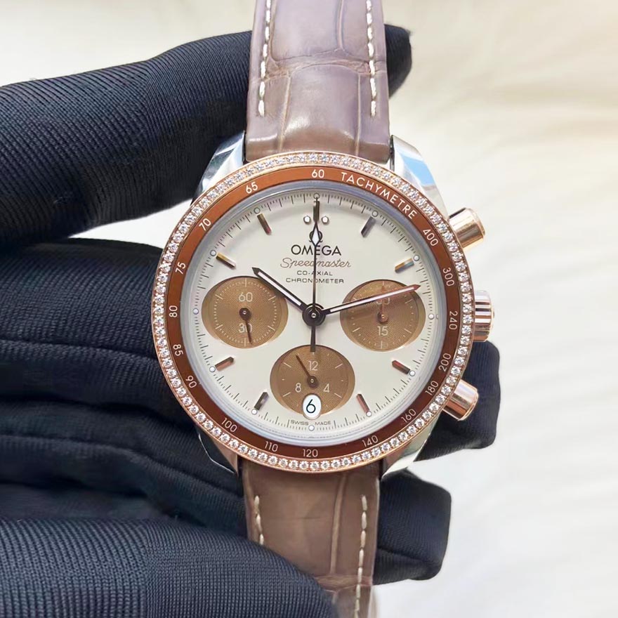 98新欧米茄原镶钻卡布奇诺超霸机械女士手表324.28.38.50.02.002