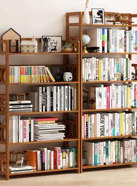 简易书架置物架落地家用学生放书架子儿童书柜实木多层竹子收