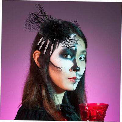 万圣节Halloween Skeleton Hand Bone Rose Hair Clip Mesh gauze
