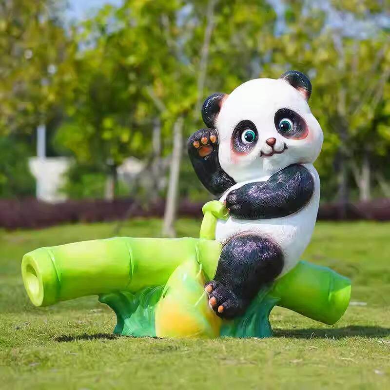 户外卡通熊猫学玻璃钢雕JH-0155售部校幼儿园林草坪装饰景观塑动