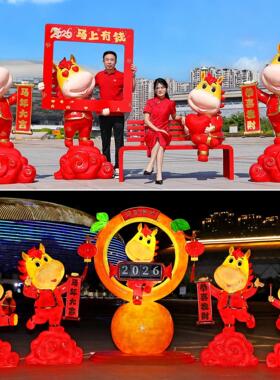 2026马年春节生肖马造型玻璃钢雕塑装饰大摆件红色新年吉祥物户外