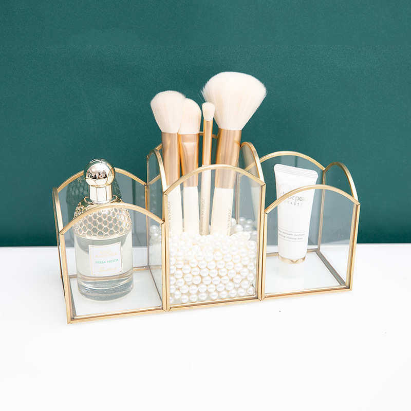 桌面高档玻璃化妆刷桶北欧轻奢金边大容量眉笔眼线笔收纳盒透明,居家布艺,收纳盒,淘宝优惠券,粉丝福利购,淘宝优惠卷