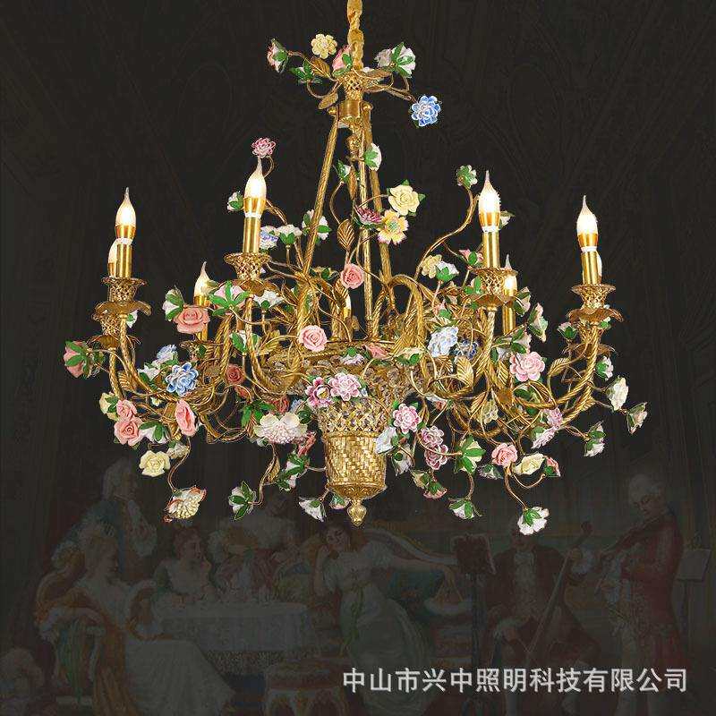 法式吊灯欧式奢华创意田园浪漫陶瓷灯具卧室客厅餐厅别墅全铜吊灯