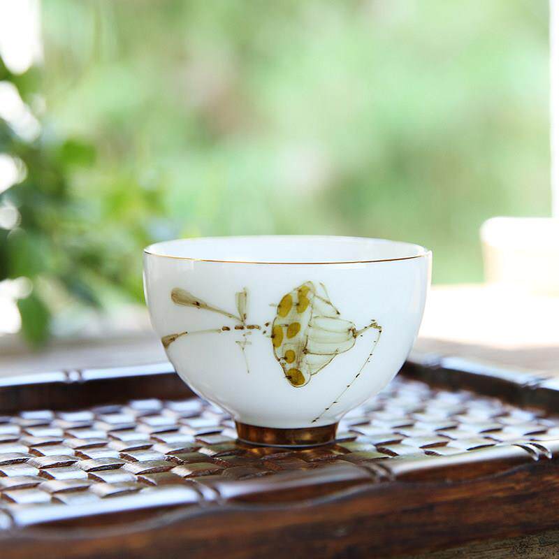 手绘茶杯釉下陶彩瓷品FVE杯白瓷喝茶具茗功夫小茶杯6祇套装家用茶