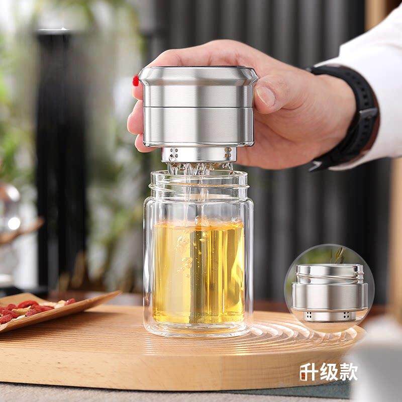 茶和水分离的男女茶杯迷你流行双层绝缘水杯过滤便携式简易玻璃杯
