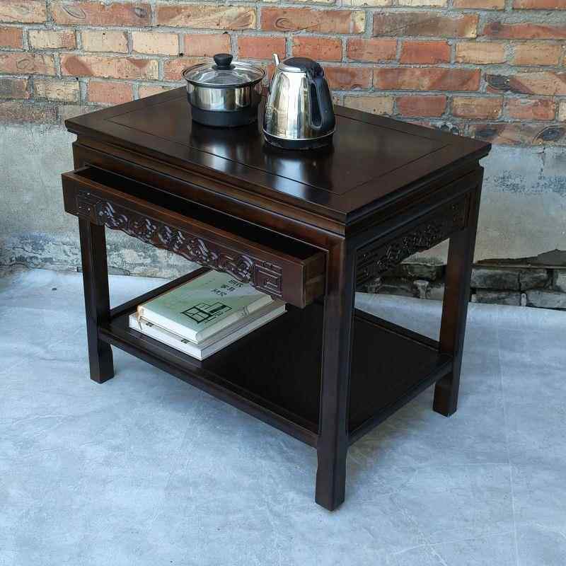 茶W8中式正EXK方形实木架边榆木客厅四方小几边桌柜花简约沙发边