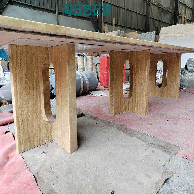 时尚洞石桌天然大理石石材餐桌设计定装异型家装别墅天然大理石艺