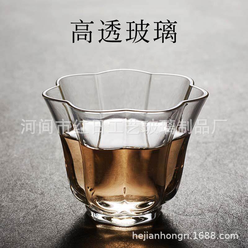 日式莹烁玻璃茶杯小品茗杯耐热透明主人杯日式加厚功夫单杯茶盏
