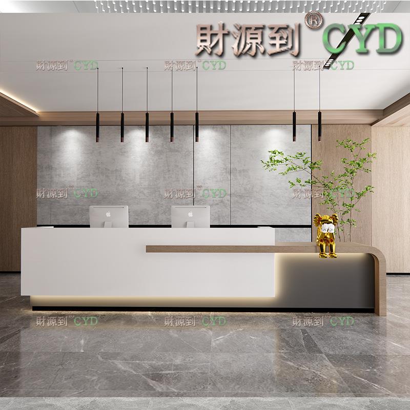 公司前台桌接待台迎宾吧台简约现代仿大理石纹烤漆收银台柜台