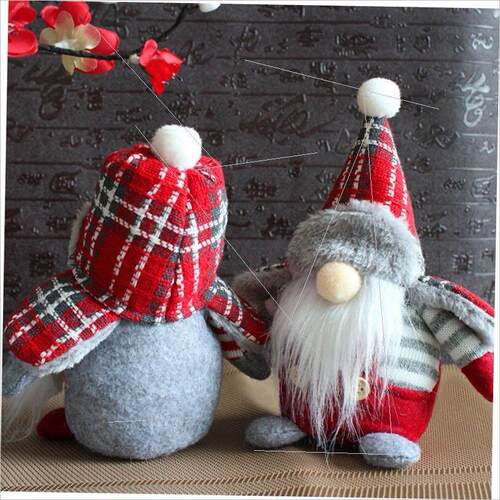 Christmas faceless doll Forest old man wearing plaid hat