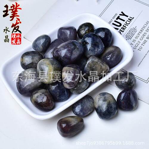 天然堇青石滚石血滴堇青石原石打磨石鱼缸石盆栽装饰跨境热销