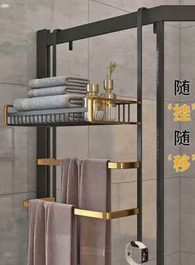 浴毛架免打孔EXE卫生间浴巾架太空铝淋浴房黑色收纳金室巾挂架置