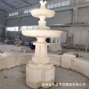 米黄色大理石喷水池 埃及米黄喷泉 酒店装饰造景 别墅院内流水钵