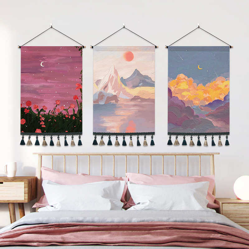风景挂画布艺免打孔墙壁客厅装饰画背景墙布ins网红卧室床头挂布,居家布艺,挂毯/壁毯,淘宝优惠券,粉丝福利购,淘宝优惠卷