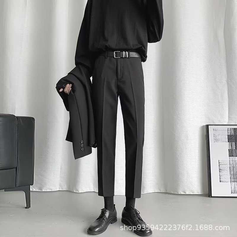 小西裤男九分修身直筒休闲裤男士高级垂感黑色秋季西装裤子小脚裤