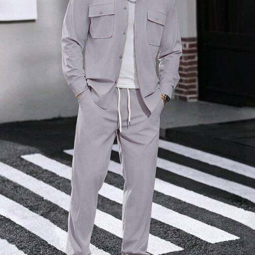 Men's Casual Sports Two-Piece Set Minimalist Button-Pocket
