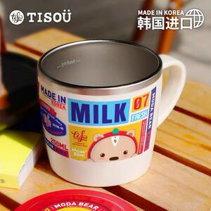 TISOU爱婴小铺不锈钢杯子儿童水杯家用防摔儿童敞口杯宝宝牛奶杯