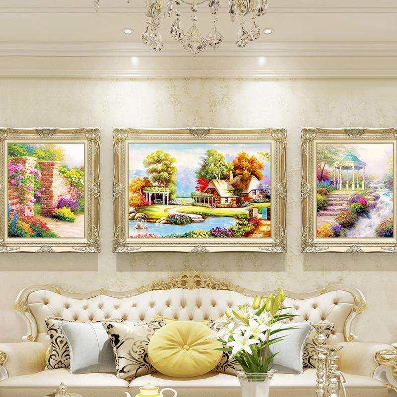 客厅挂画三联大气装饰画风景美式壁画轻奢挂画简欧欧式油画