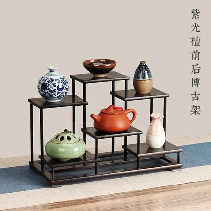 紫光檀黑檀木明式多宝架茶壶茶具博古架红木工艺品摆件陈列架实木