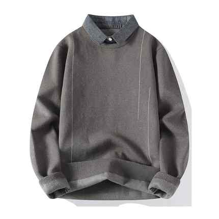 衬衫领针织衫男款秋季假两件毛衣男潮牌内搭高级感毛线衣外1215u