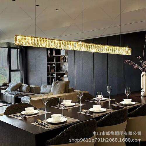 现代简约极简意式轻奢餐厅吊灯饭厅设计师餐桌一字水晶长条吧台