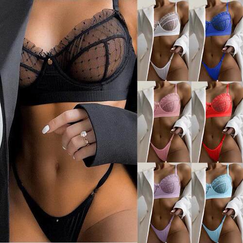 Ruffle Mesh Lace Lingerie 2 Piece Women Underwear Set