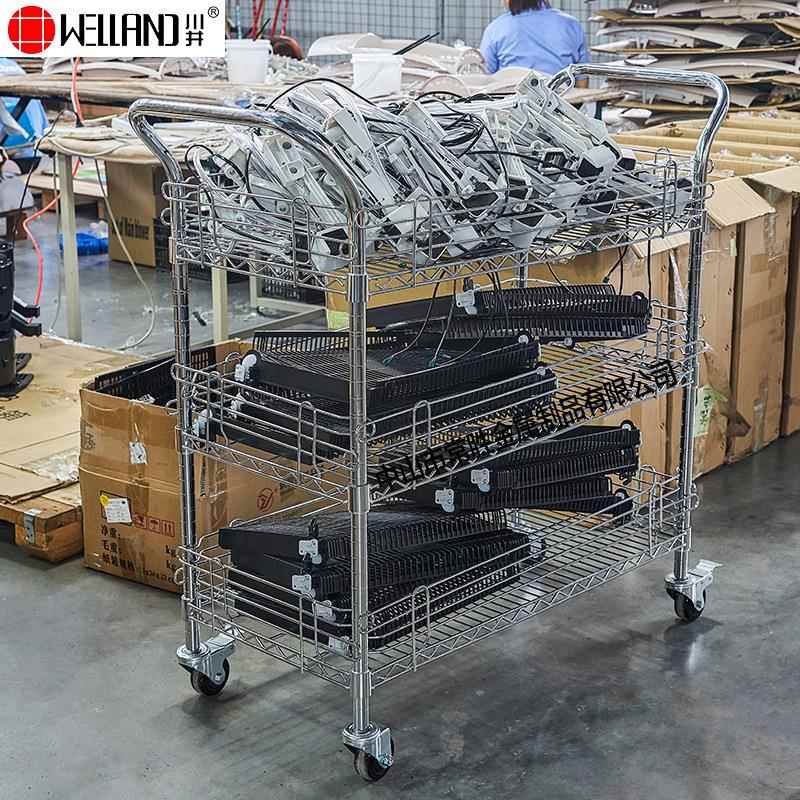 仓库工具物料放架周转车三物流推层车防手静电拉货线969网镀铬推