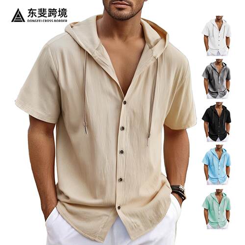 Men's cotton and linen cardigan lightweight short sleeved