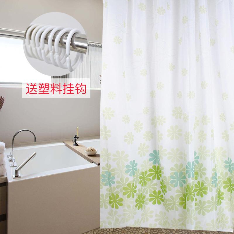 新款直销公共浴室帘粉红四色桃花印花浴帘宿舍淋浴帘涤纶浴帘送挂