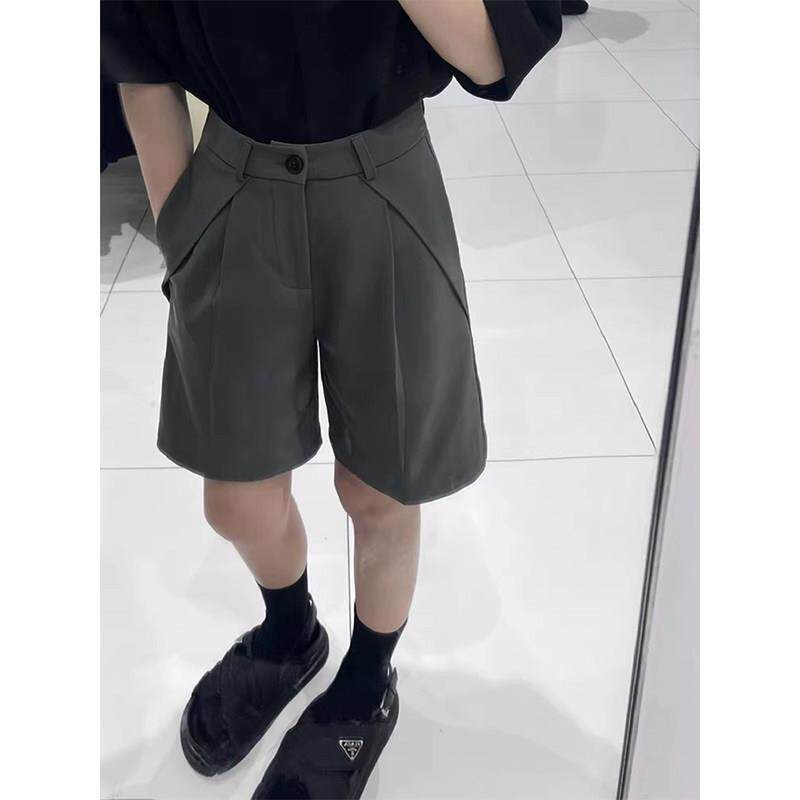 灰色高腰阔腿短裤女夏季欧货时尚通勤风百搭显瘦五分裤西装休闲裤