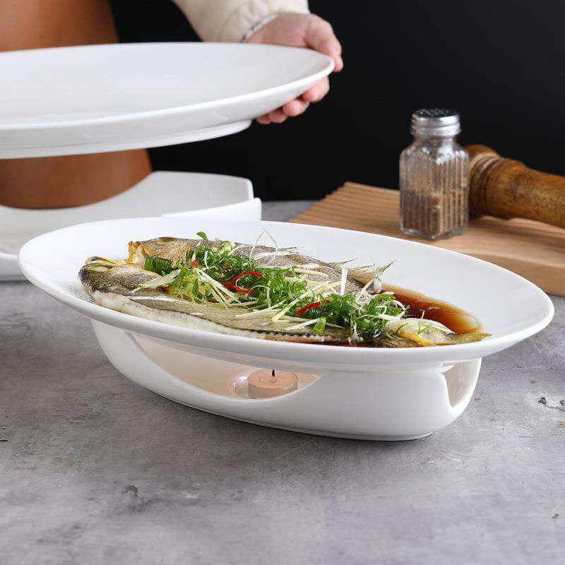 加热蒸鱼盘子家用保温大号中式酒店陶瓷菜盘子饭店特色明炉餐具