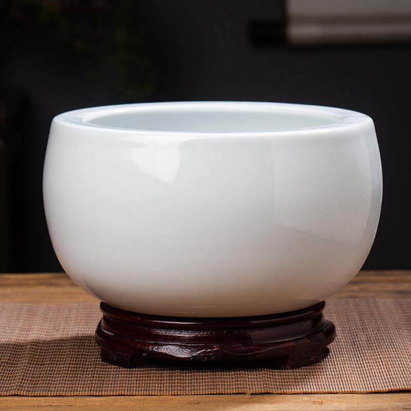 景德镇陶瓷纯白色生财进聚宝盆摆件玄关博古架小号招财聚财风水缸