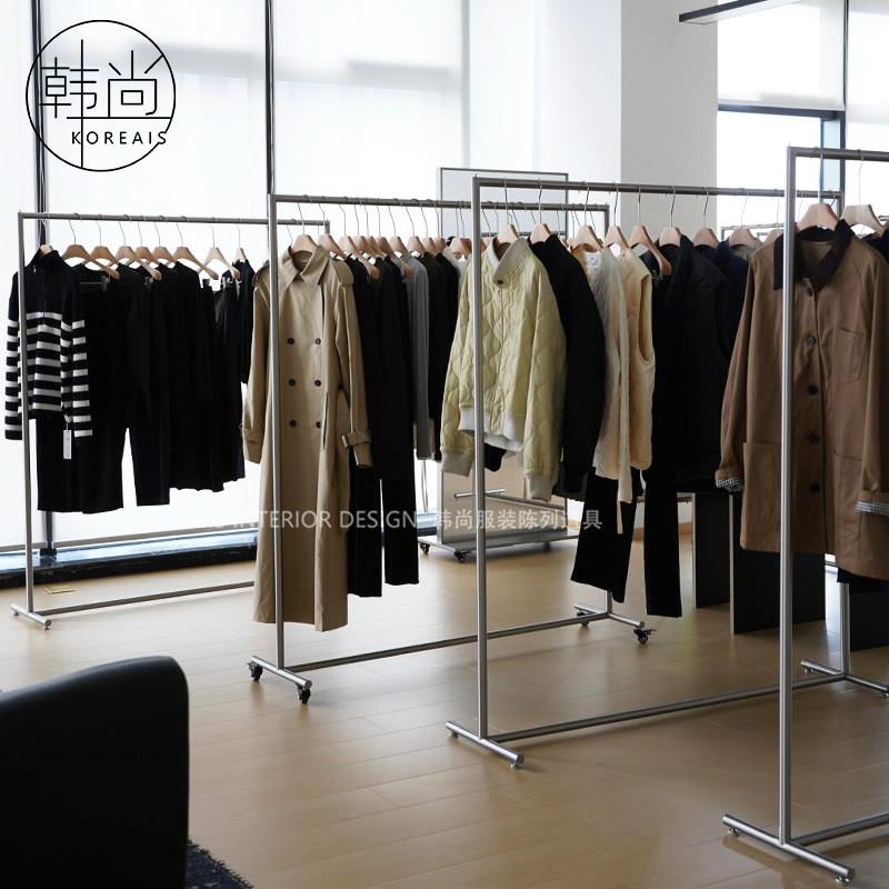 买手店移动挂衣架落地式中岛架不锈钢工业风货架服装店专用展示架