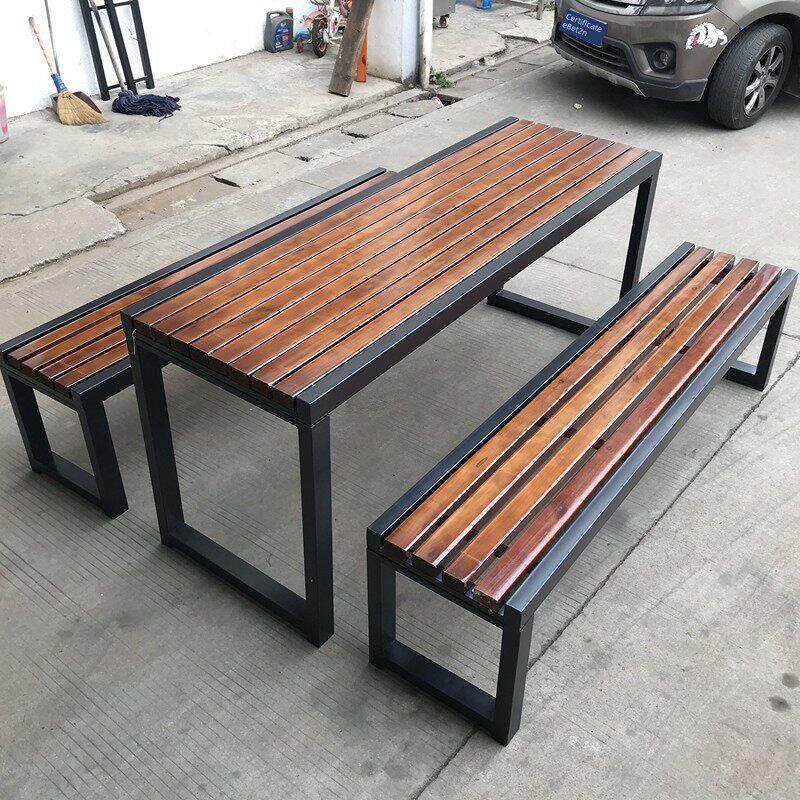 防腐木户外桌塑木休闲公园桌椅组合别墅庭院烧烤户外休闲餐桌凳