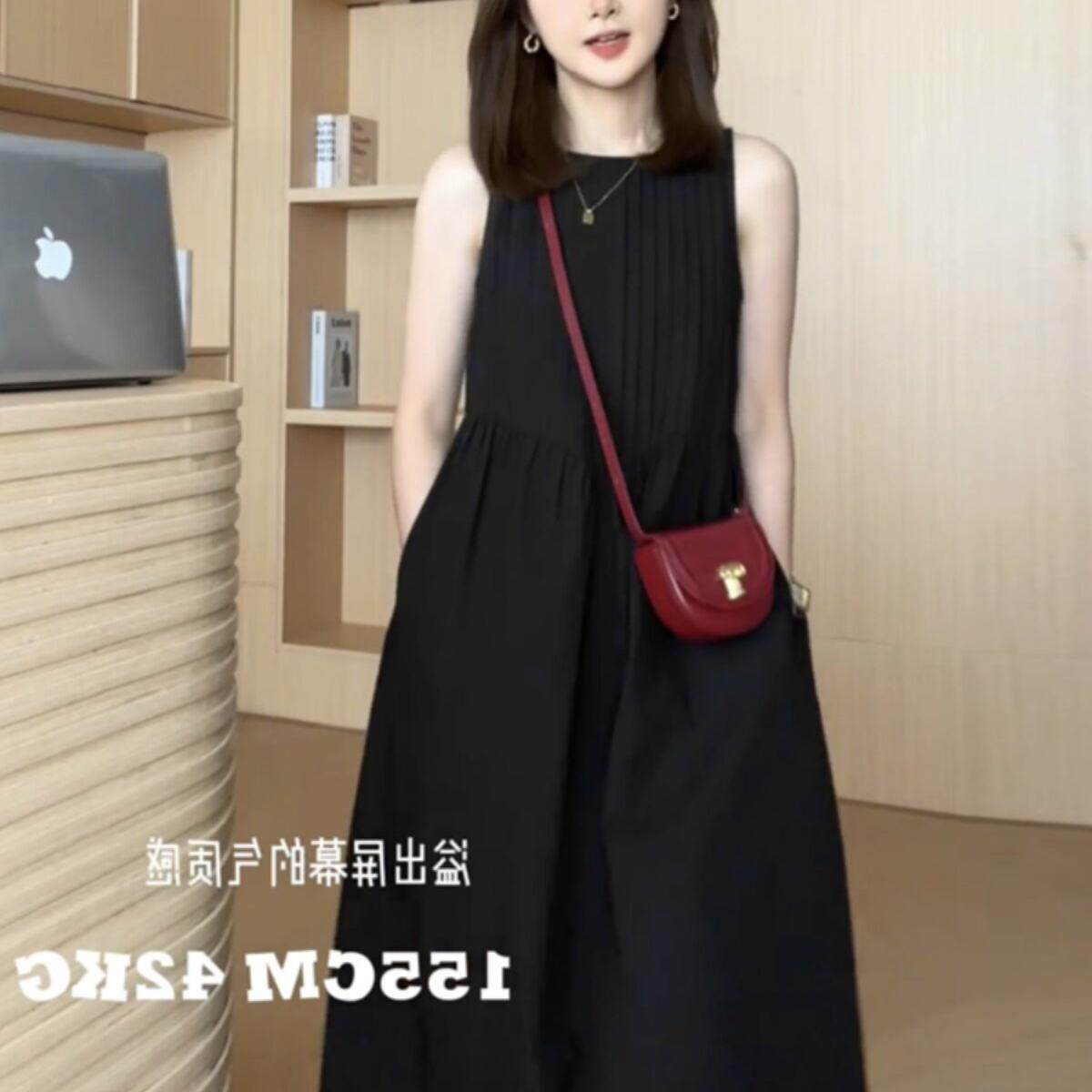 欧洲站2026夏季法式赫本风黑色无袖洋装女气质休闲小个子A字裙