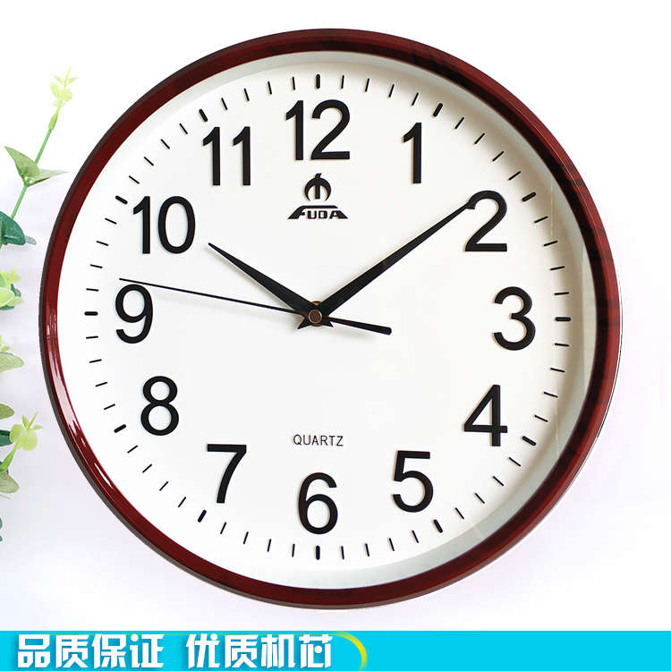 富达钟表 12寸仿木纹圆形静音 立体字 创意时尚简约 客厅卧室时钟