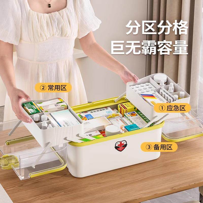 医药箱家用药箱分格分区带盖带把手透明可视大容量正方形药箱子