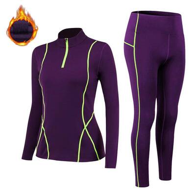 Thermal Underwear Women Mock-neck Sets Thin Fleece Fitness S