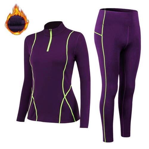 Thermal Underwear Women Mock-neck Sets Thin Fleece Fitness S
