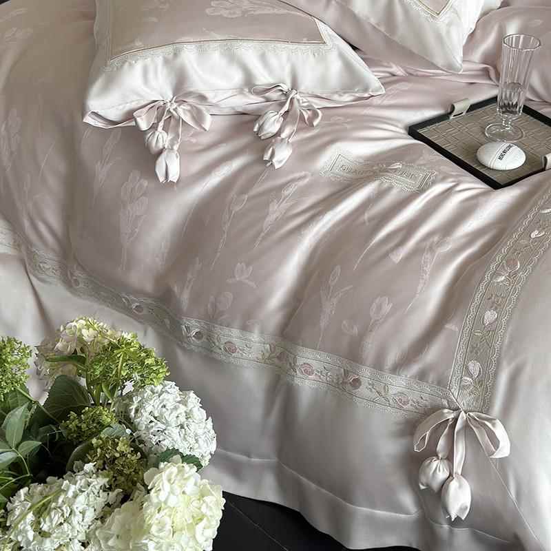 罗兰A类轻奢浪漫兰精天丝棉纯棉四件套家纺高级春秋床上被套轻奢