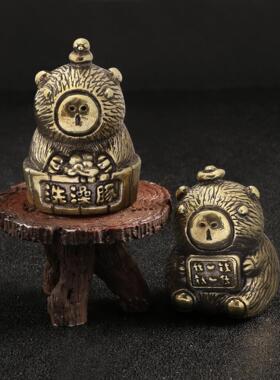 创意仿古玩黄铜摆件淡定卡皮巴拉我爱钱钱爱我鸭鸭洗澡水豚小桌宠