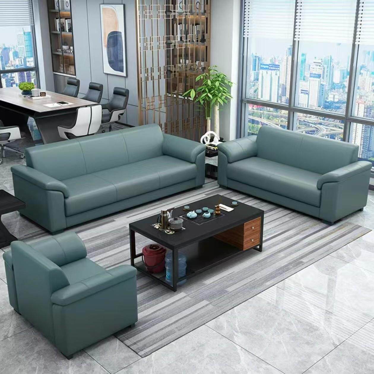 商务办公沙发茶几组合简约现代三人位西皮海绵沙发办公室小户型