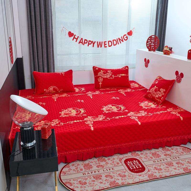 纯棉榻榻米床垫褥婚庆炕垫绗缝防滑大红全棉床护垫纯棉夹棉床盖